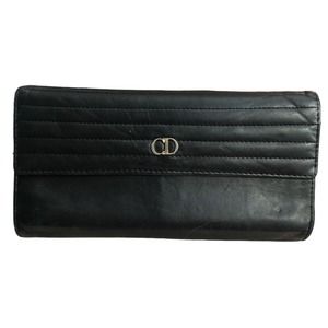 Christian Dior black leather trifold wallet